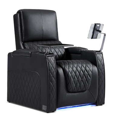 Weilianda Astronaut Zero Gravity Home Theater Seating Top Grain Leather Recliner Sofa Power Headrest Footrest with Carbon Fiber Tray Table, Tablet Stand, Type-C USB Charging, Cup Holder Row of 1 Black