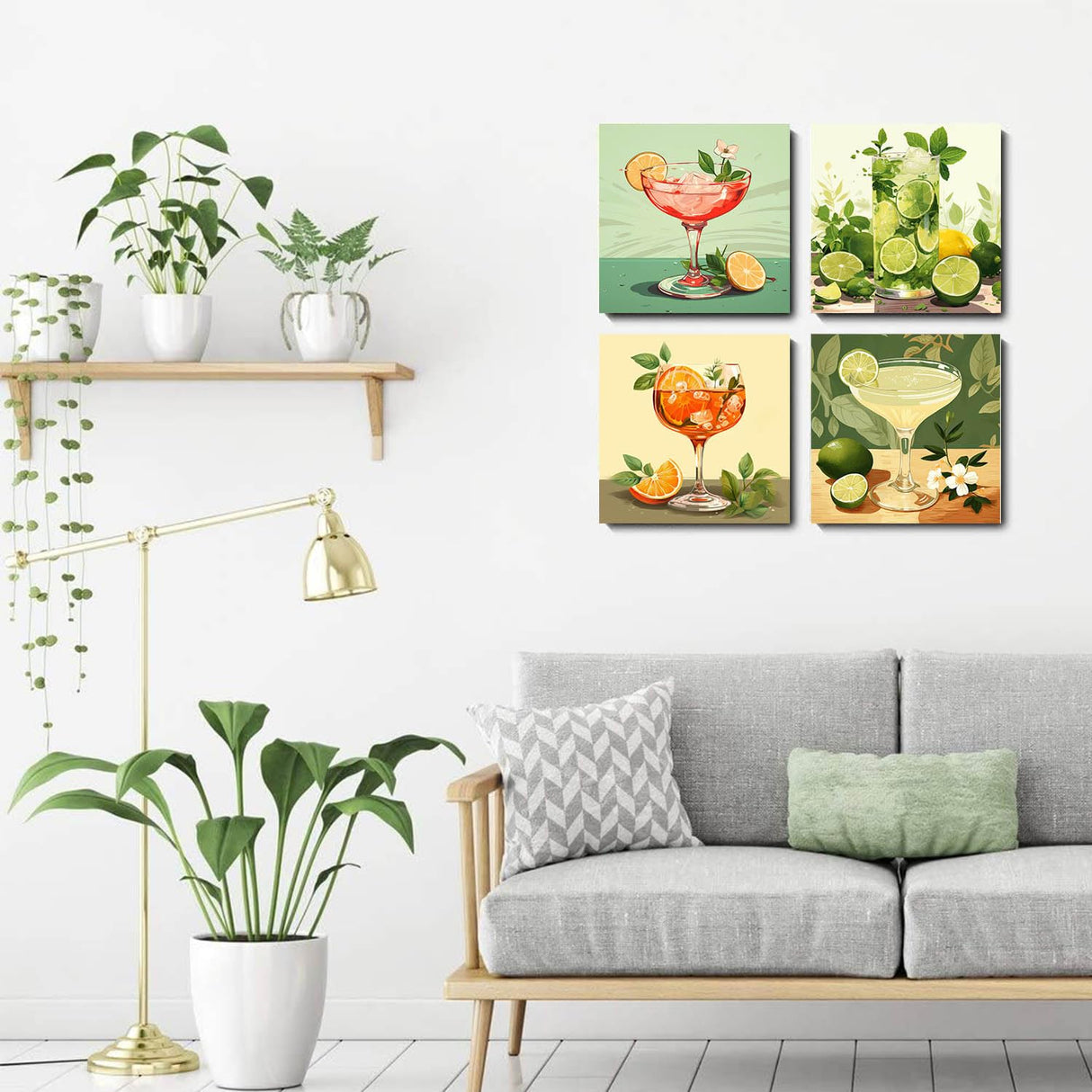 FOXKISS 4 Pack Paint by Numbers Kit for Adults Kids, Easy Framed Adults Paint by Numbers Kits, DIY Cocktail Acrylic Oil Painting Number Kits for Home Wall Decor (8 x 8 Inch) FOXKISS