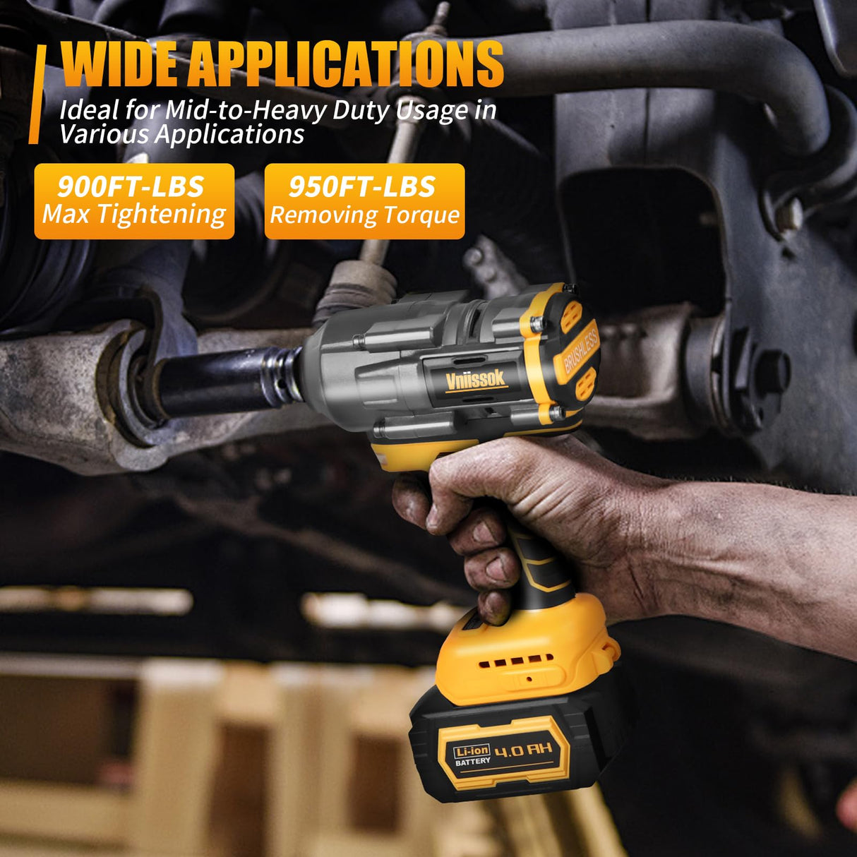 Cordless Impact Wrench 1/2 inch for Dewalt 20V Battery, 900FT-LBS(1200N.m) Impact Driver High Torque Brushless Electric Impact Gun Includes LED Work Light Variable Speeds for Car/Truck RV/Mower Vniissok