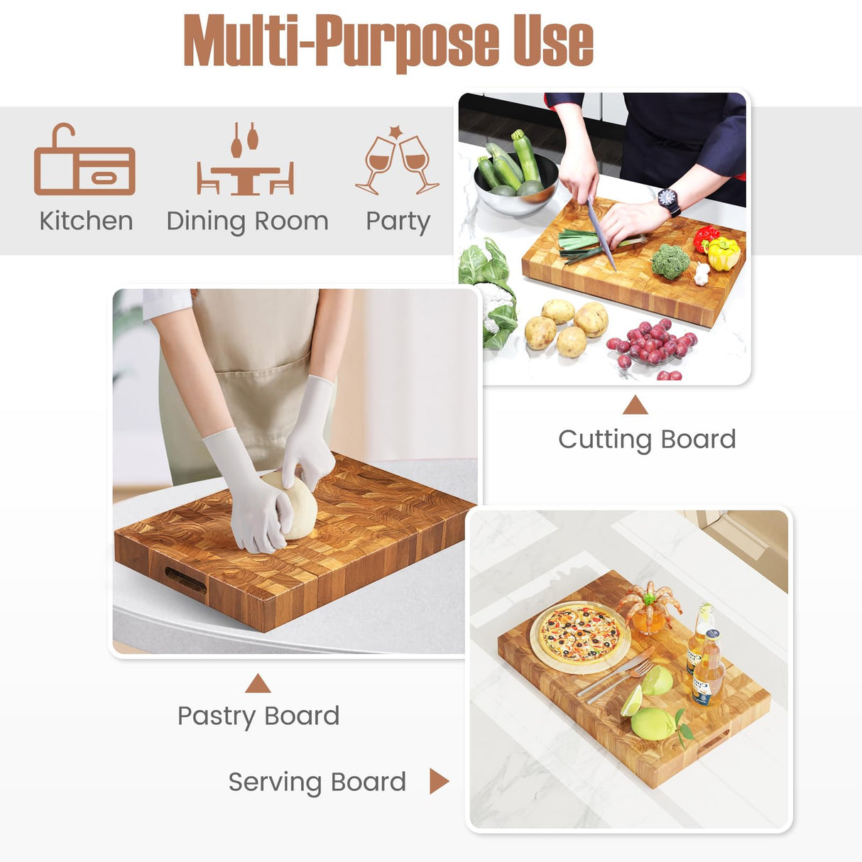 Giantex Teak Wood Cutting Board, 2" Thick End Grain Chopping Block with Hand Grip, 18"x12" Large Reversible Butcher Block, Pre-Conditioned With Natural Waxes & Oils, Carving Board for for Meat Cheese Giantex