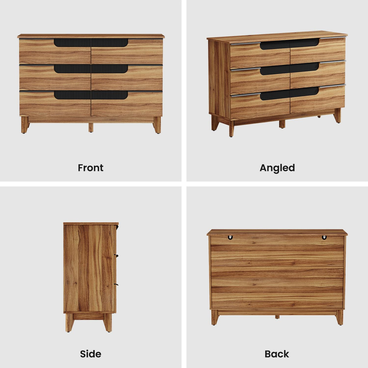 VOPEAK Wood Dresser for Bedroom, 6 Drawer Dresser with Solid Wood Legs, Brown Wooden Modern Minimalist Double Chest of Drawers for Cloth Stroage, 47.24" W x 15.75" D x 31.89" H VOPEAK