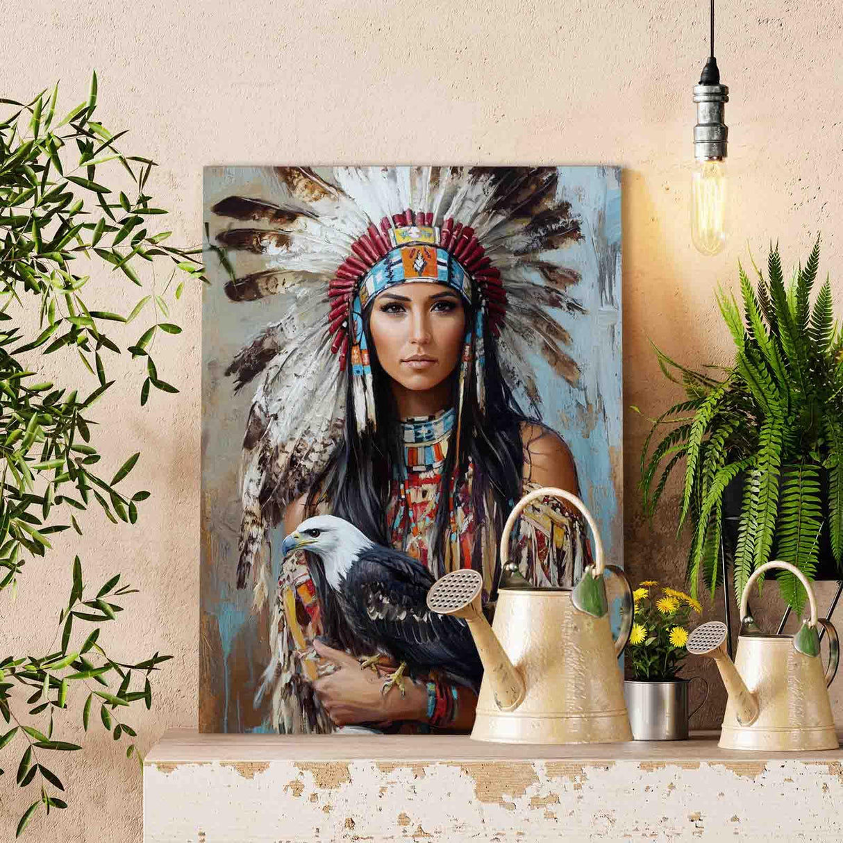 Native American Woman Portrait Paint By Number Kit For Adult Traditional Headdress Eagle Feathers Paint By Numbers,Animal Bird On Canvas For Home Wall Decor Ideal Gift Choice 16" X 20" (No Framed) Tucocoo