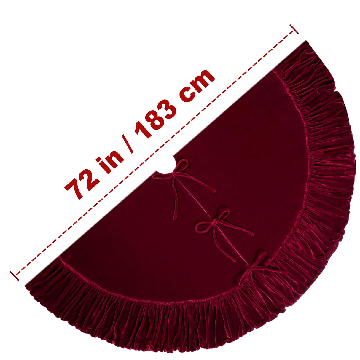 72-Inch Ruffled Velvet Christmas Tree Skirt, Thick Foam-Lined Heavy Duty Fabric with Plush Lace Ties, Wine Red Starry Dynamo