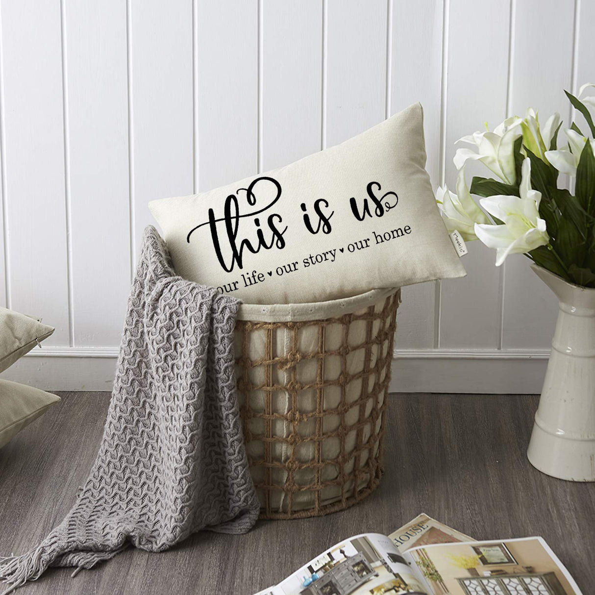 Meekio Farmhouse Pillow Covers with This is Us Quote 12" x 20" Farmhouse Rustic Décor Lumbar Pillow Covers with Saying Housewarming Gifts Family Room Décor Meekio