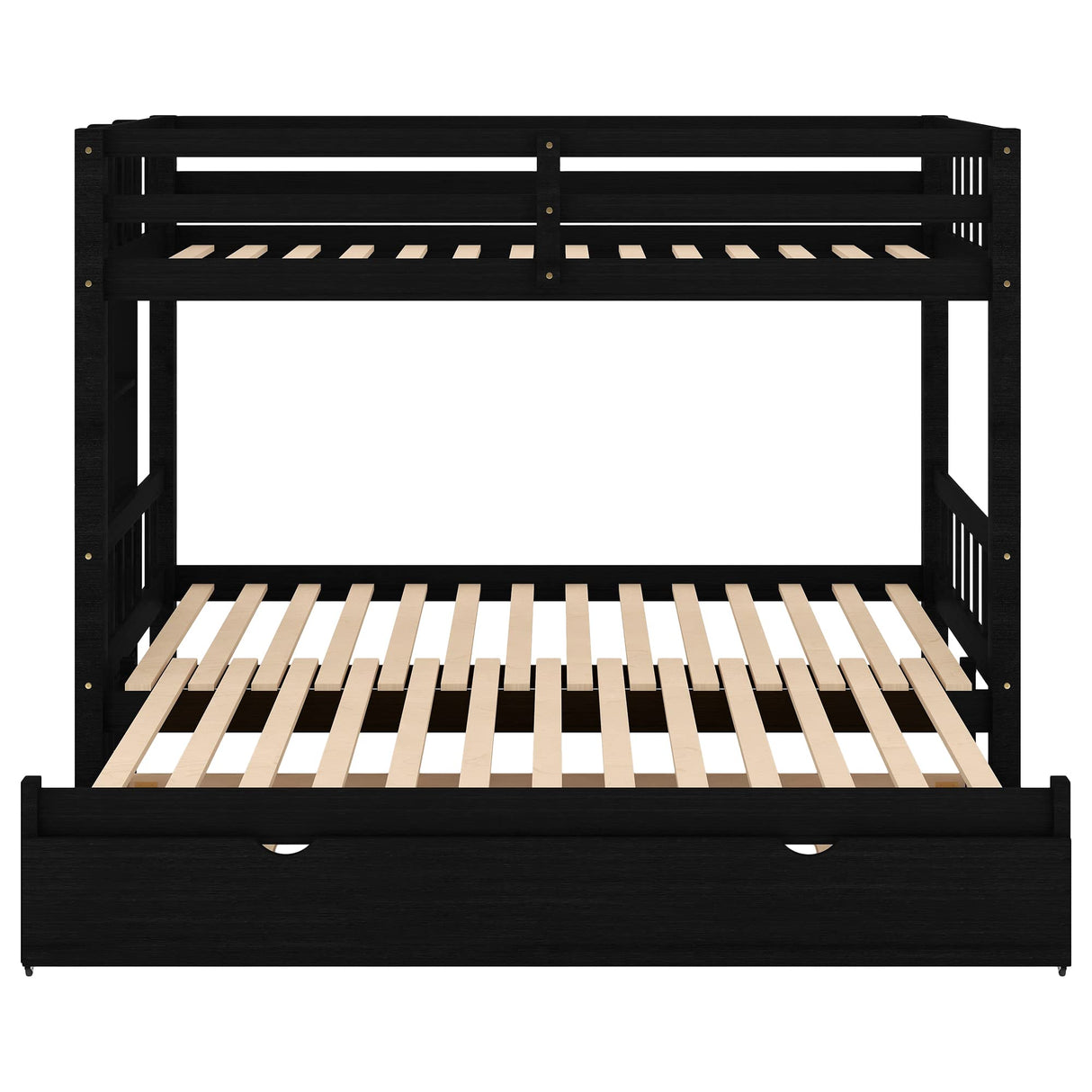 Twin Over Twin Bunk Bed with Trundle, Expandable Bunk Bed Frame, Convertible Bottom Bed, Pull-Out Bunk Bed Twin Over Twin/Double Twin, Wood Kids Bunk Bed with Ladder and Safety Rail, Espresso Harper & Bright Designs