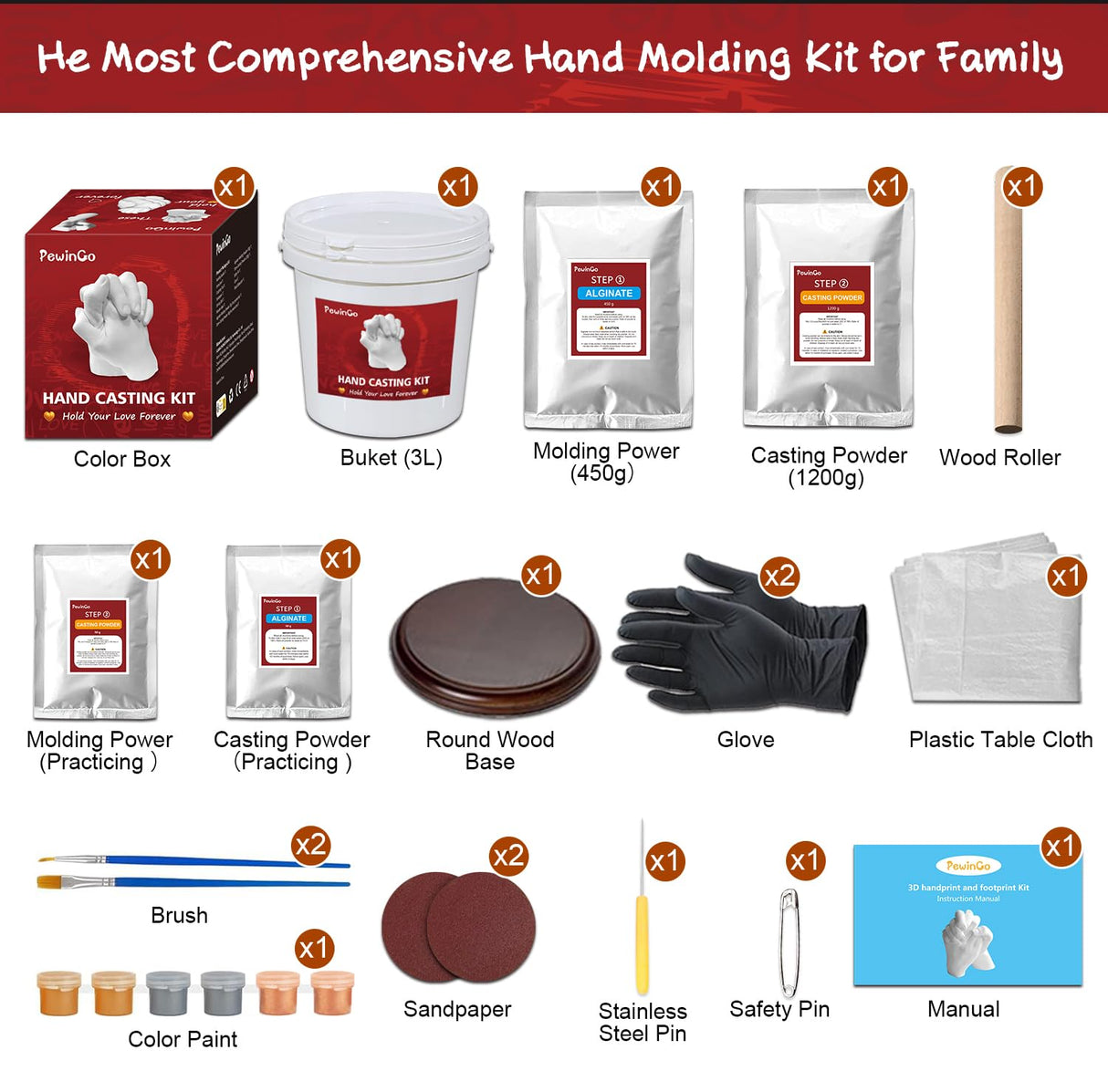 PewinGo Hand Casting Kit With Base - DIY Plaster Mold for Couples - Gift Ideas for Valentines, Engagement, Anniversary, Wedding, Boy/Girlfriend PewinGo