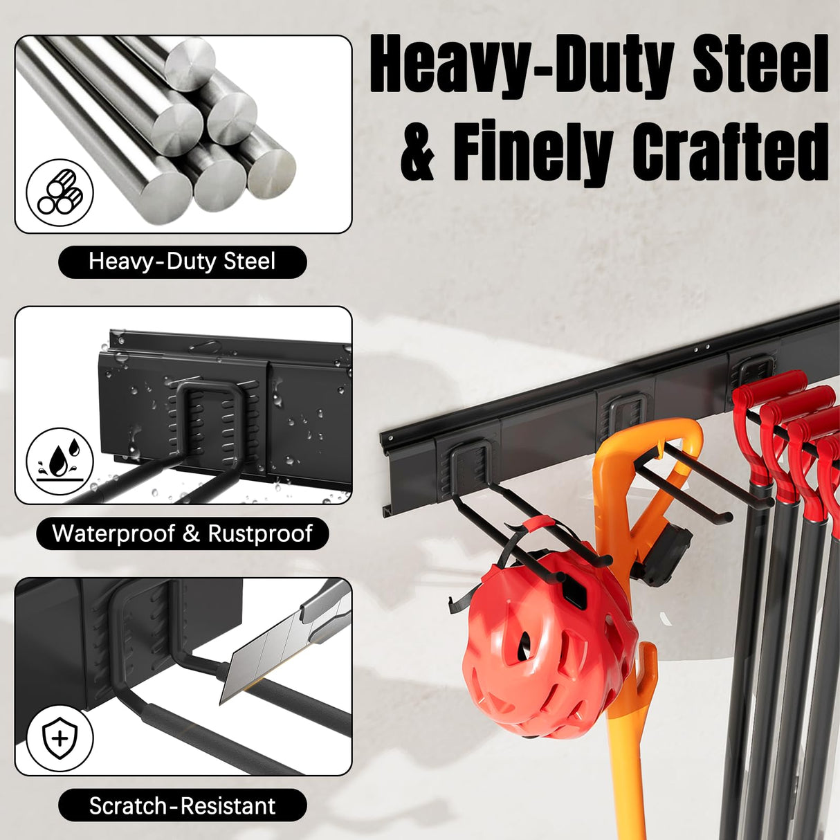 Garage Garden Tool Organizer Wall Mount, Heavy Duty Garage Tool Storage Rack 48 Inches, Max Load 330lb - Shovel, Rake, Folding Chair, Weed Eater Storage Wallavant