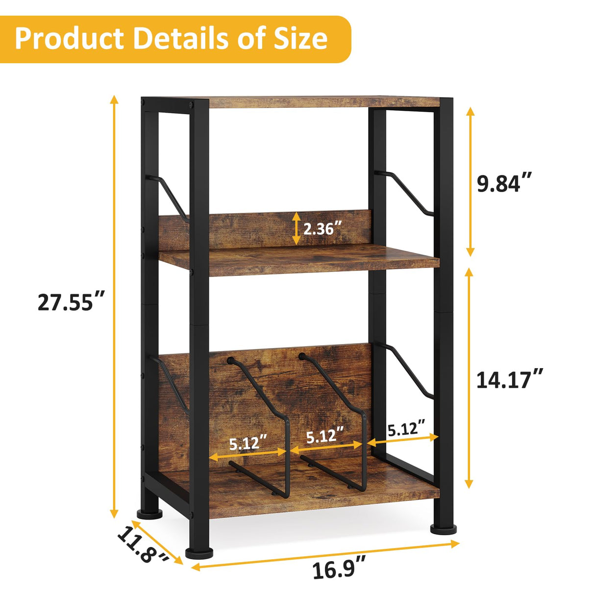 Hosfais 3-Tier Record Player Stand - Retro Vinyl Record Storage End Table Records for Living Room Bedroom (Rustic Brown) Hosfais