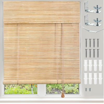 Tlence Bamboo Roll-Up Roman Shades, 22.5" W x 48" H - Light Filtering Window Blinds for Indoor & Outdoor Privacy