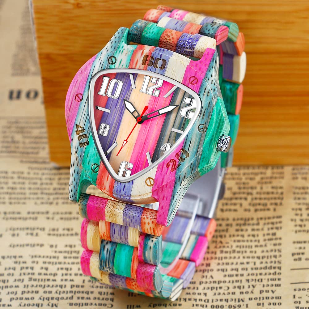 Dentily Men's Wooden Watch Handmade Wood Triangle Analog Quartz Watch classcic Wood Watches for Men Dentily