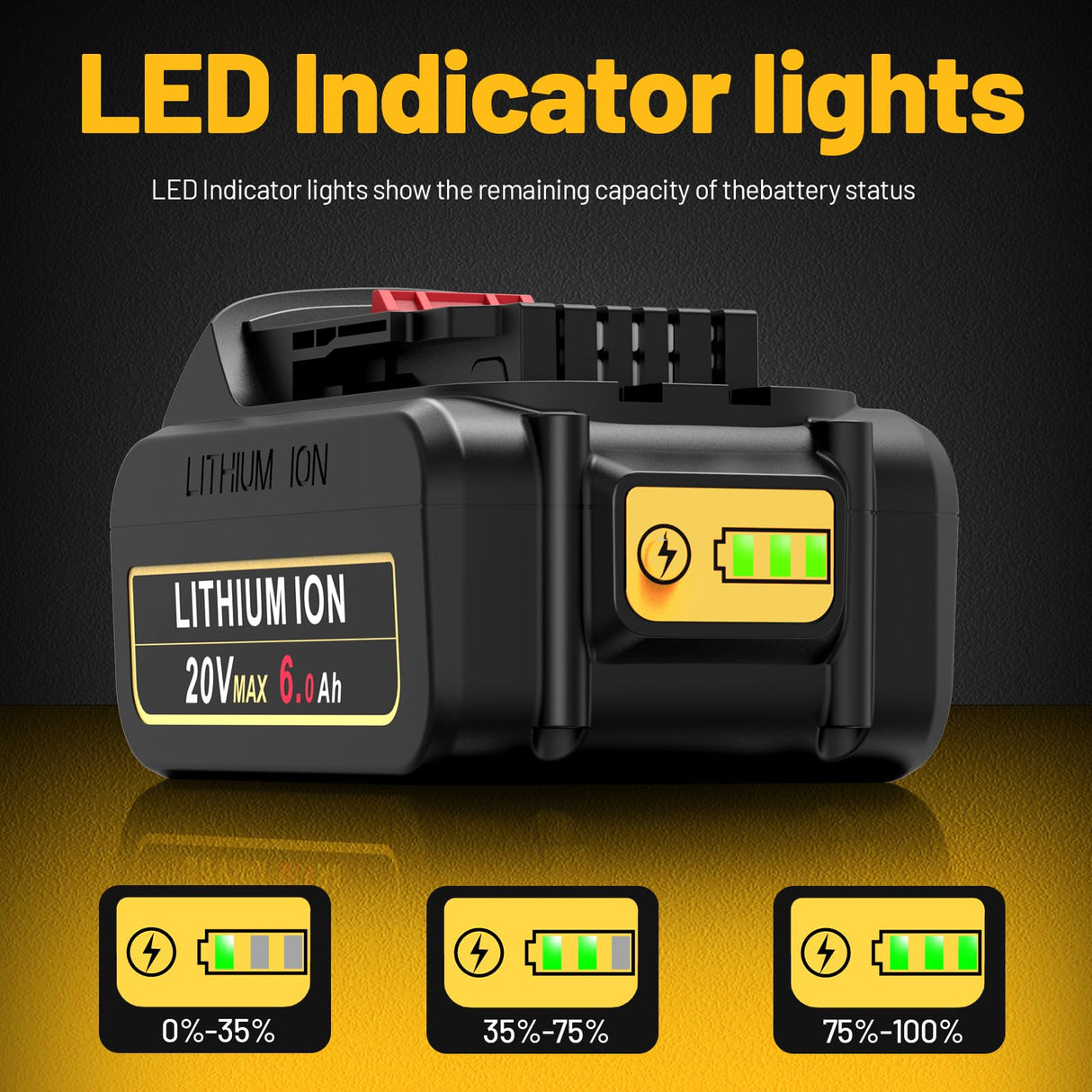 Futurebatt 20V Max Battery for DEWALT 20-Volt MAX Tools 6.0Ah Lithium Battery Replacement DCB206 DCB205 DCB204 DCB203 DCB201 DCB200 DCB181 DCB180 DCD DCF DCG DCS Series Futurebatt