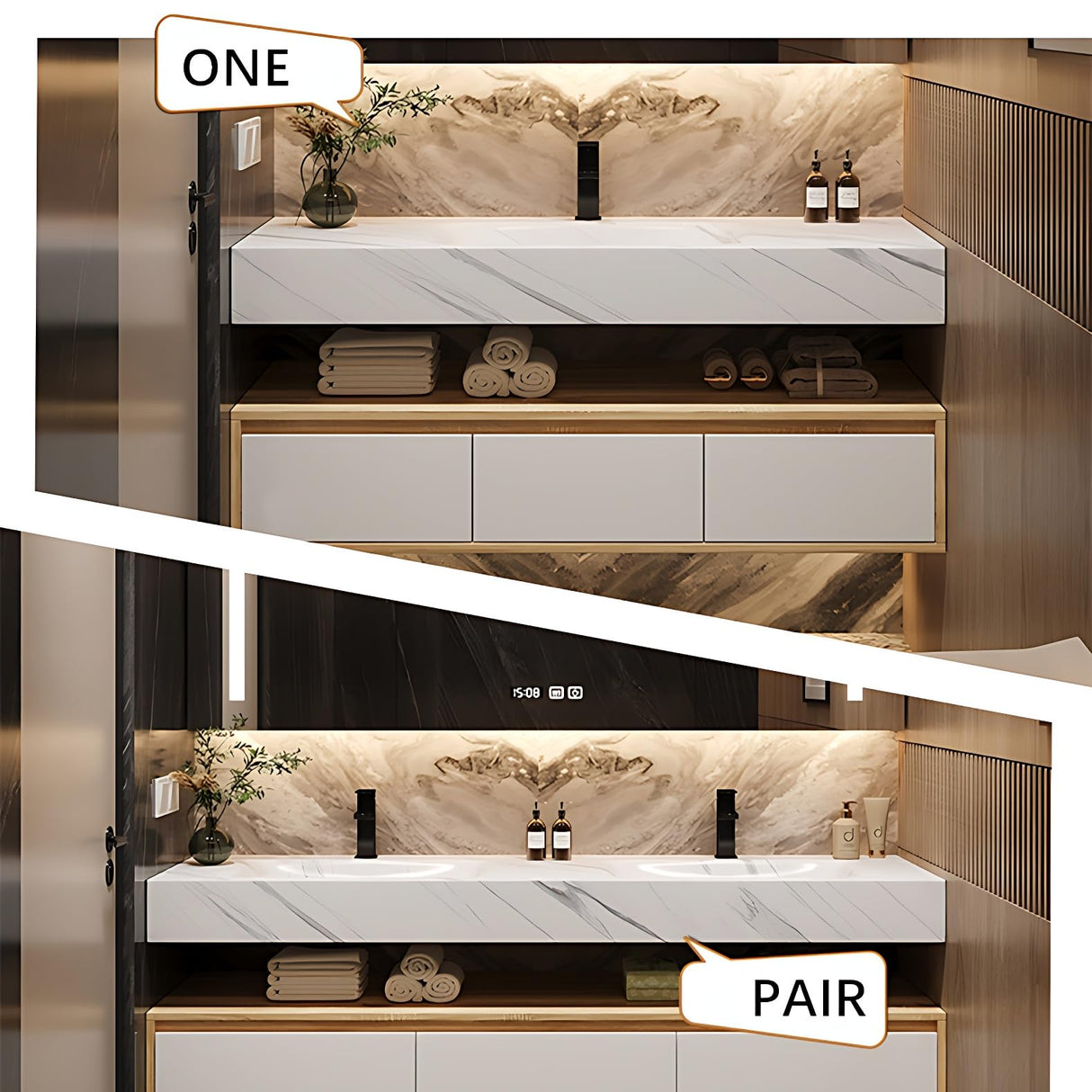 ZGNBSD Bathroom Vanity with Sink - Floating Bathroom Vanity | LED Smart Defogging Medicine Cabinet Included | Solid Wood Modern Bathroom Vanity | Wall Mounted (Double Sink,60") ZGNBSD