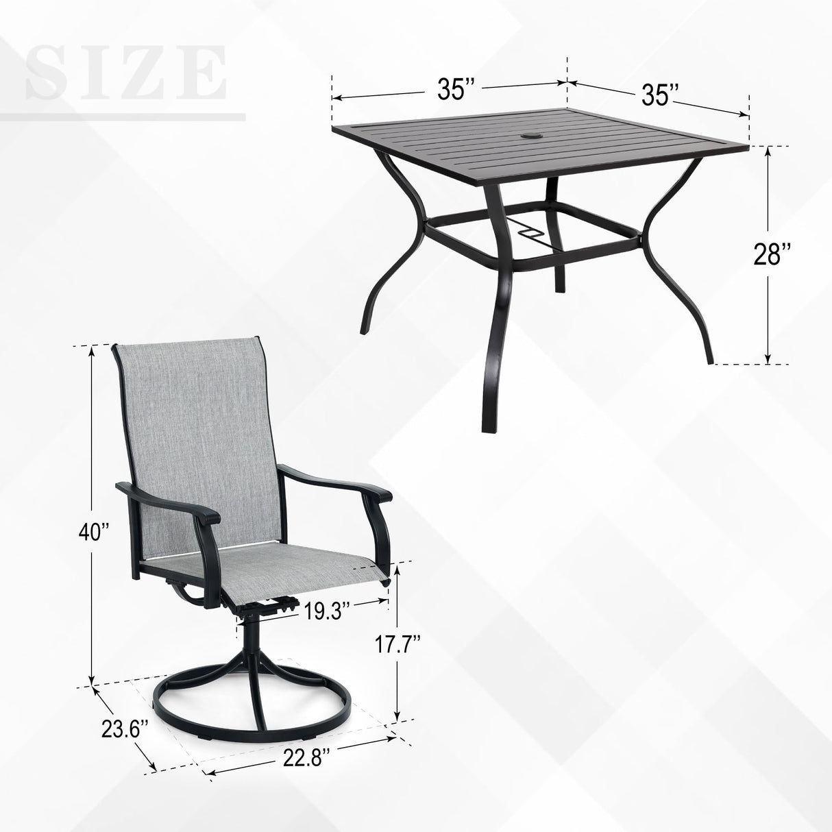 Anmutig 5 Piece Outdoor Patio Dining Set, 4 Swivel Rocking Patio Chairs & Square Dining Table Outdoor Furniture for Backyard Bistro Garden Poolside Brown Anmutig