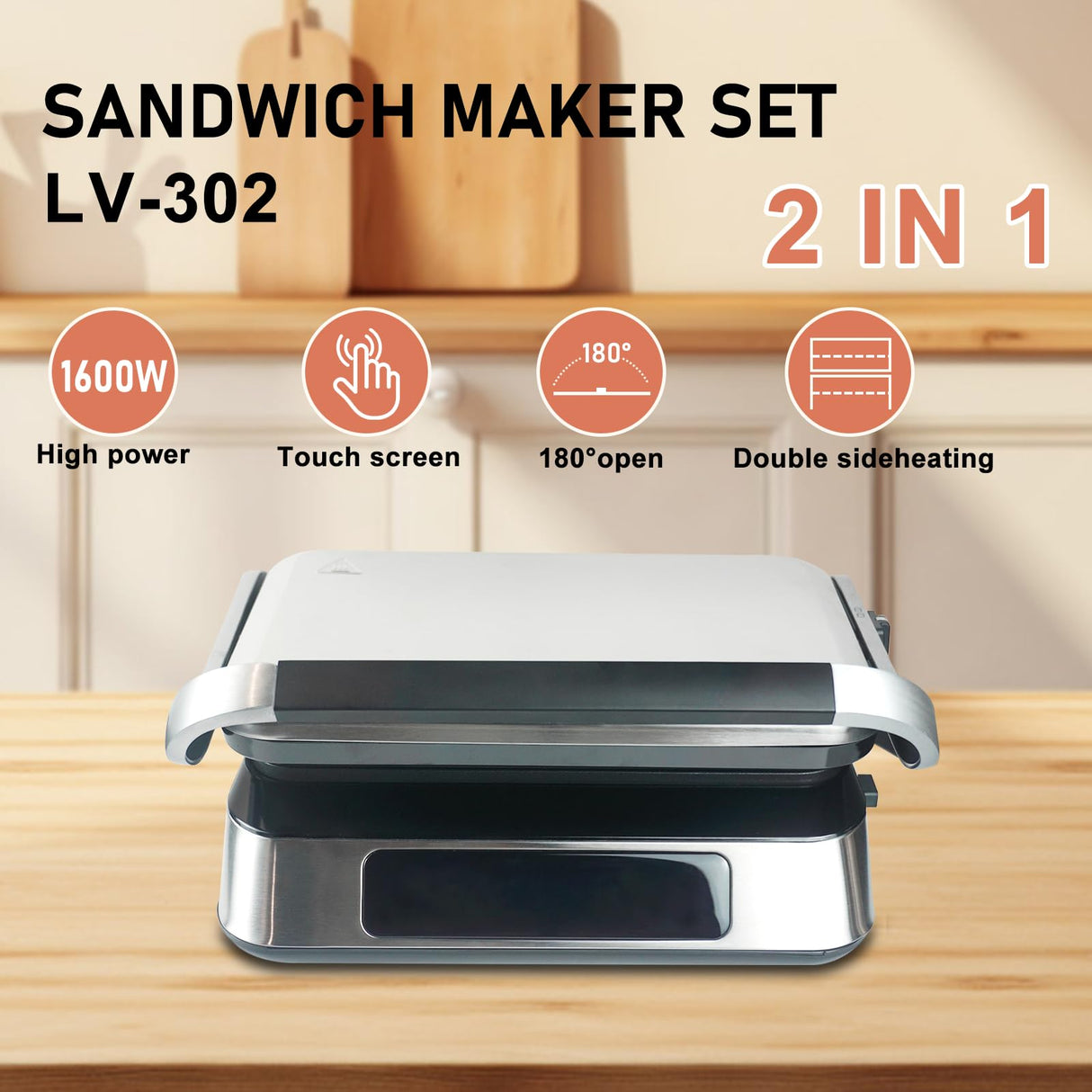 Panini Grill Press Sandwich Maker – Smokeless Indoor Grill with 2 Removable Ceramic Non-Stick Plates, 6 Cooking Functions, 1600W, 180° Reversible Grill Plate (Black) MOULIS