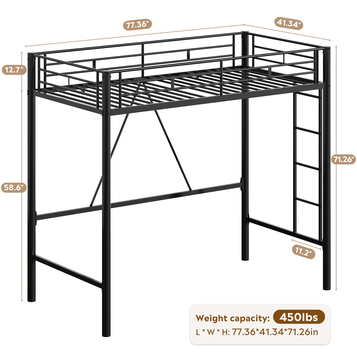 WLIVE Loft Bed Twin Size, Heavy Duty Metal Loft Bed with Safety Guard & Ladder, Noise Free, No Box Spring Needed, Black WLIVE