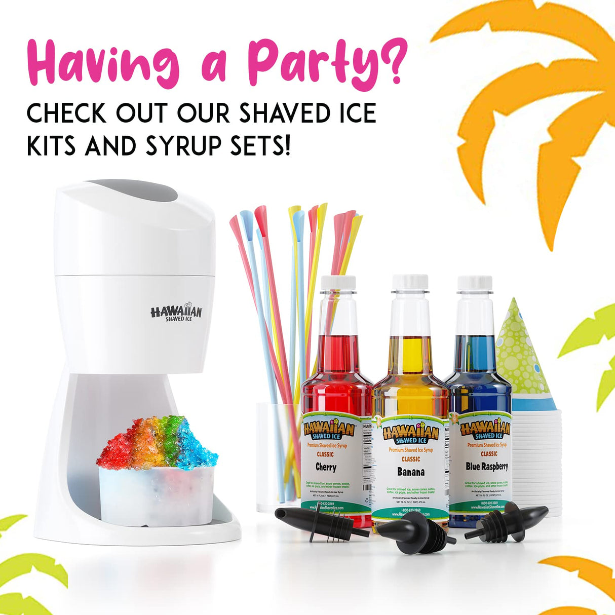 Hawaiian Shaved Ice S900A Snow Cone and Shaved Ice Machine with 2 Reusable Plastic Ice Mold Cups, Non-slip Mat, Instruction Manual, 1-year Manufacturer’s Warranty, 120V, White Hawaiian Shaved Ice