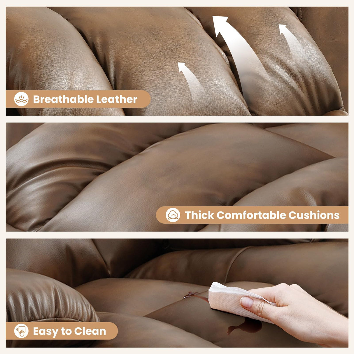 COOSLEEP Power Lift Recliner Chair for Elderly with Massage and Heat, Breathable Leather Recliner Chair for Adults, 2 Cup Holders, USB Ports, Electric Support of Metal,Remote(Light Brown) COOSLEEP HOME