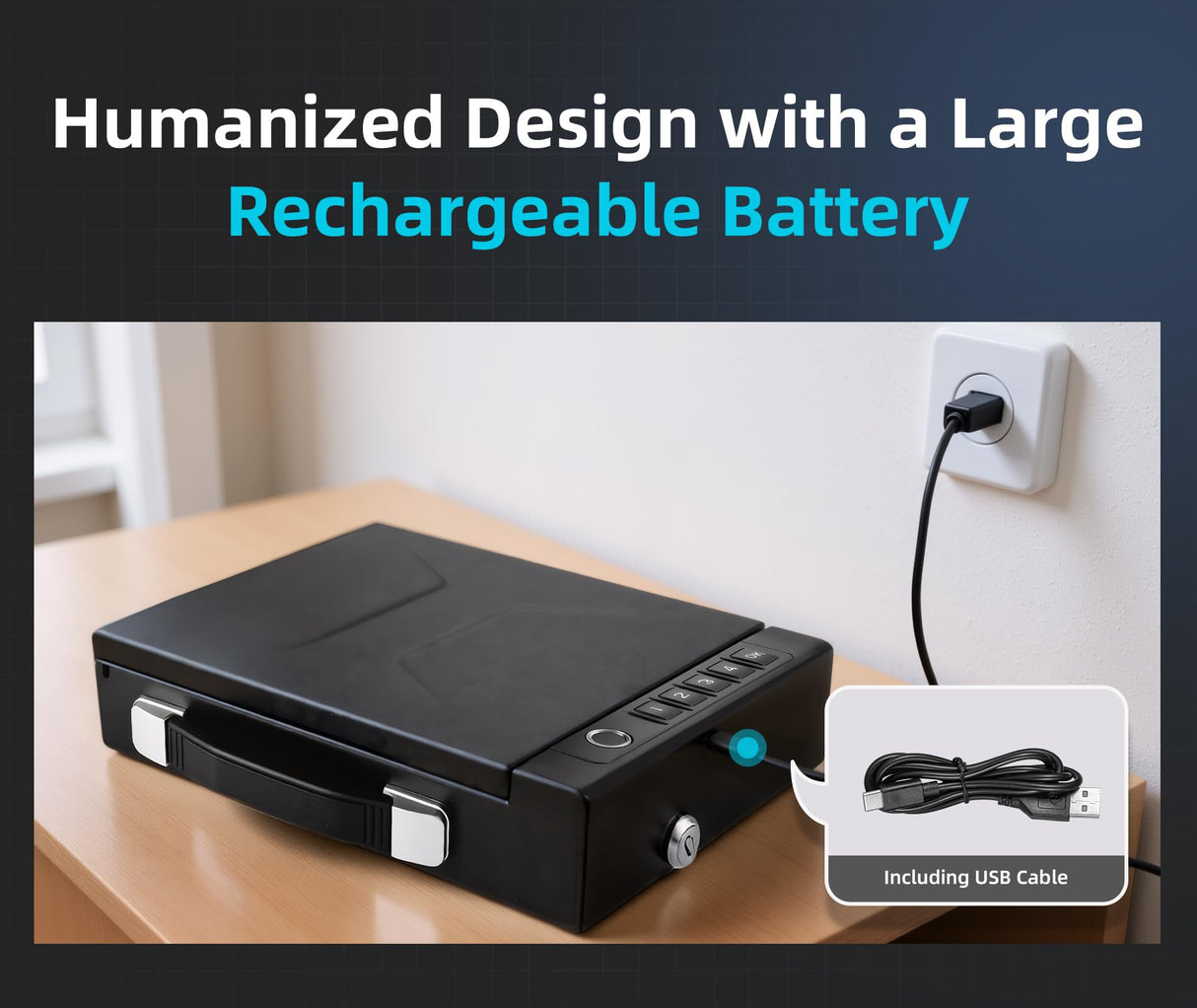 Gun Safe with Handle, Biometric Gun Safe for Handgun, 4-Ways unlock with Sound(APP, Fingerprint, Digital PIN, Key), Smart Lock Box For Cloakroom, Living Room, Bedroom Nightstand and Car Swikitec