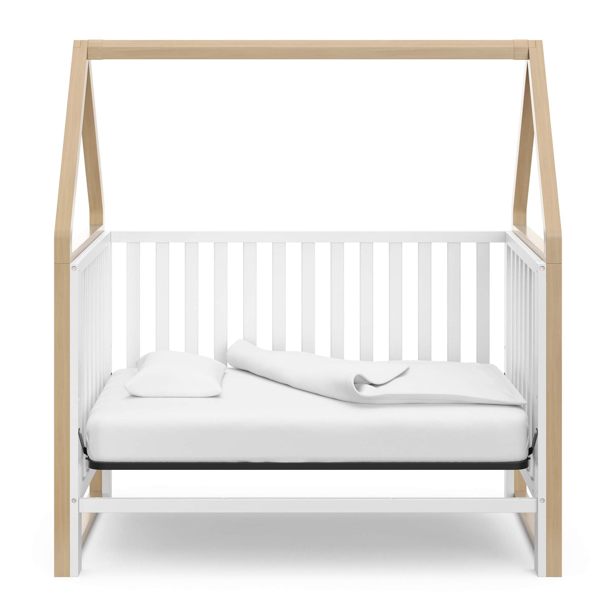 Storkcraft Orchard 5-in-1 Convertible Crib (White with Driftwood) – GREENGUARD Gold Certified, Canopy Style Baby Crib, Converts from Crib to Toddler Bed, Daybed and Full-Size Bed Storkcraft