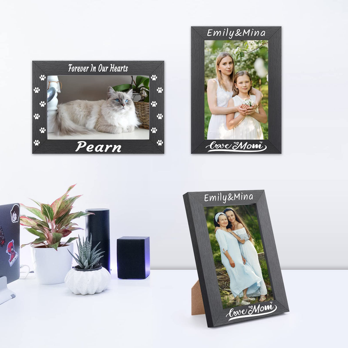 Personalized Picture Frame, Custom Picture Frames, Wooden Customized Photo Frame, Hanging/Tabletop Engraved Picture Frame, Personalized Add Your Custom Text Photo Picture Frame (4x6-Inch) Pesccygne