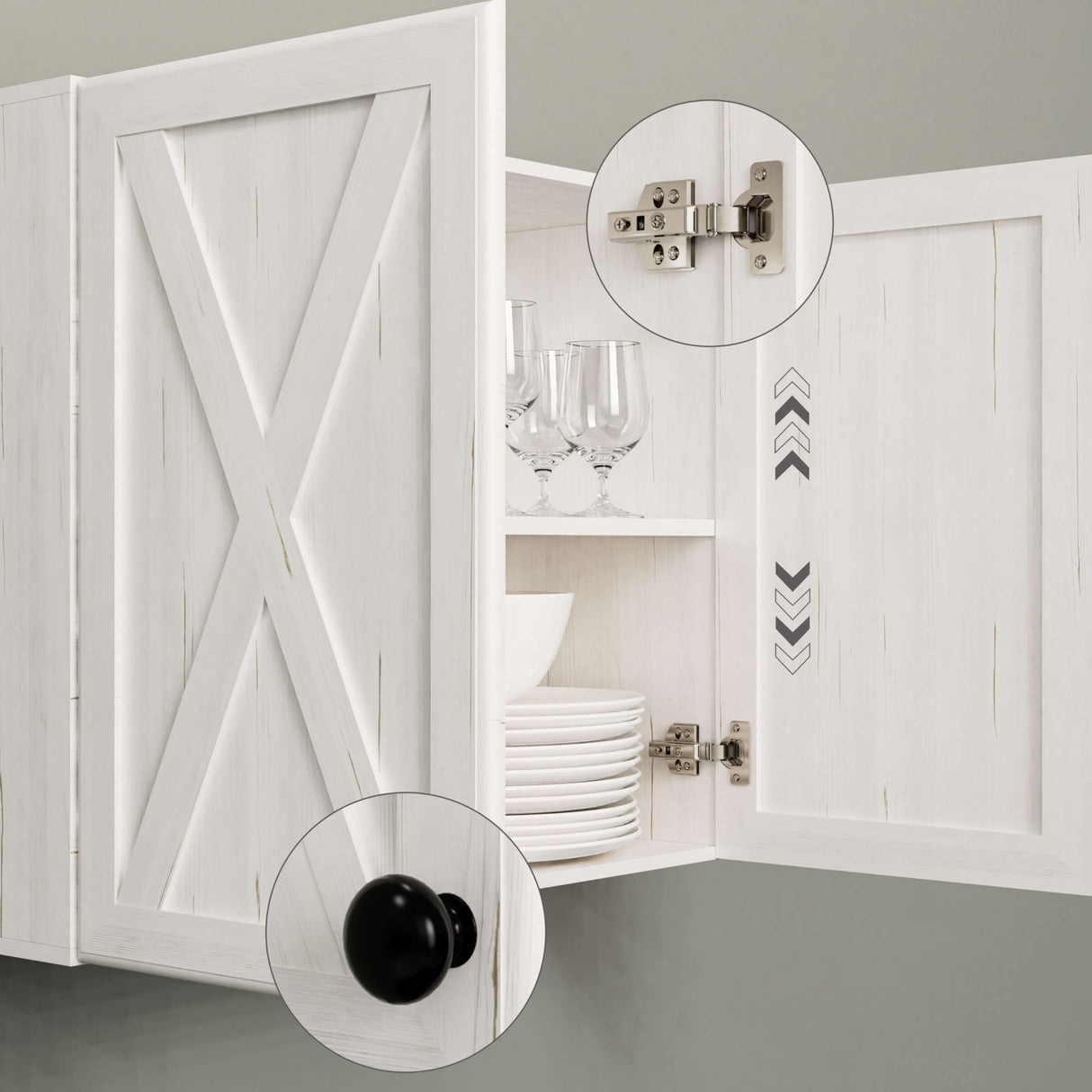 FIMELLO 30’’ Laundry Room Cabinets, Laundry Wall Cabinet Storage, Barn Door Kitchen Wall Cabinets with Doors and Shelves, Wall Mounted Cabinet for Laundry Room, Kitchen, Dinning Room, Bathroom, White FIMELLO