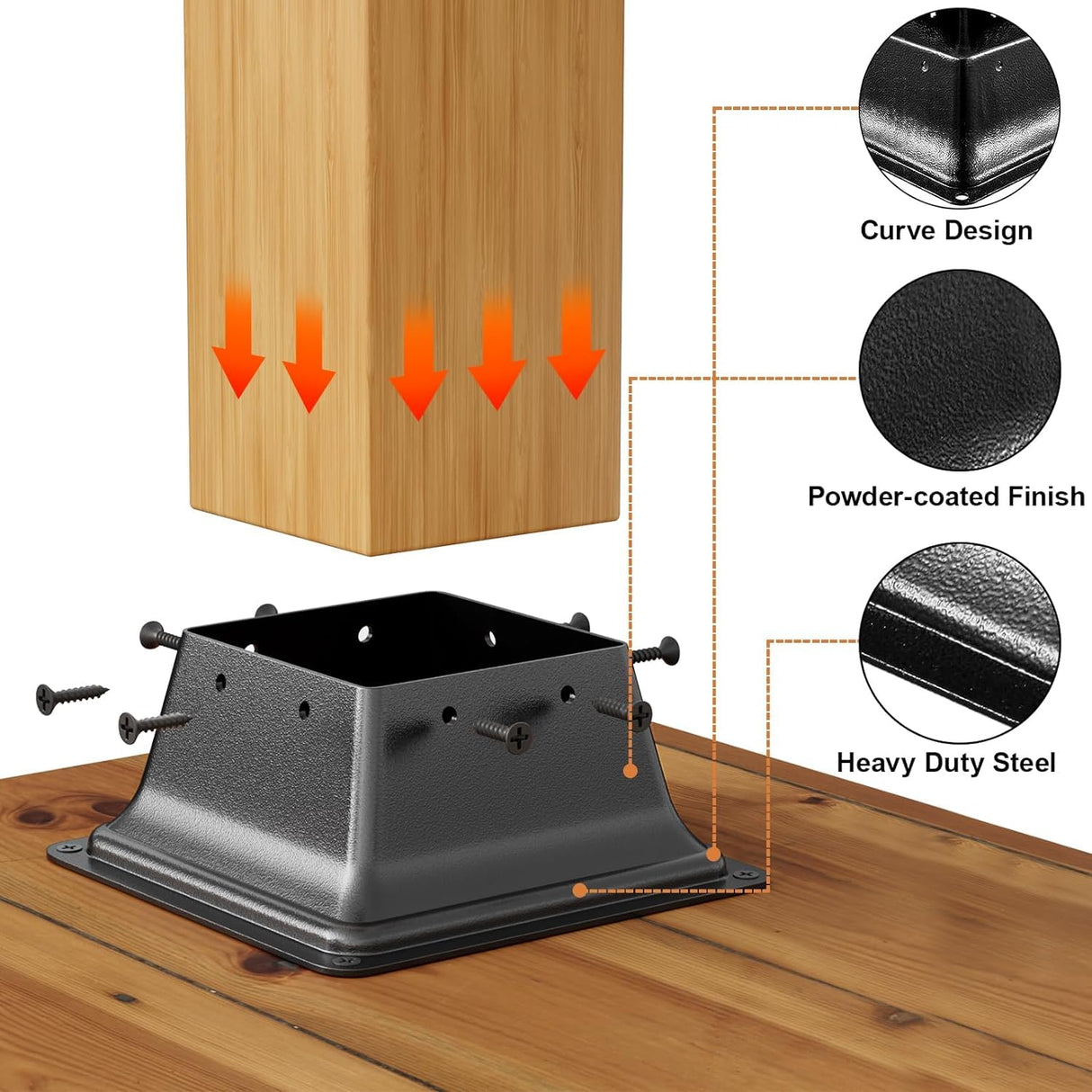 FMhotu 4x4 Post Base 4Pcs, Internal 3.6"x3.6" Heavy Duty Powder-Coated Steel Post Bracket Fit for Standard Wood Post Anchor, Decking Post Base for Deck Porch Handrail Railing Support FMhotu