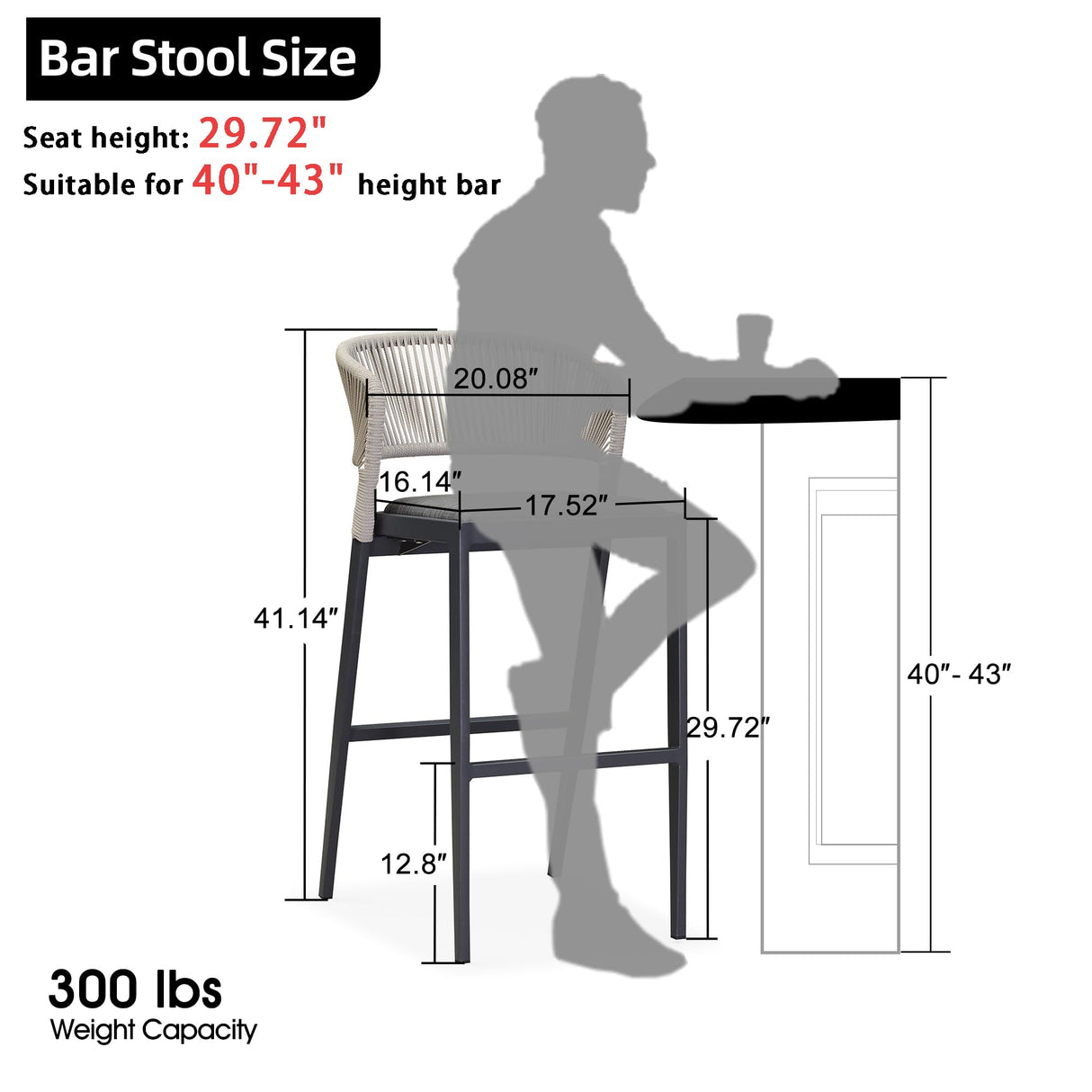 PURPLE LEAF Bar Stool Set of 4 Outdoor Rattan Bar Chair Aluminum Bar Height Stool Barstool Dark Grey PURPLE LEAF