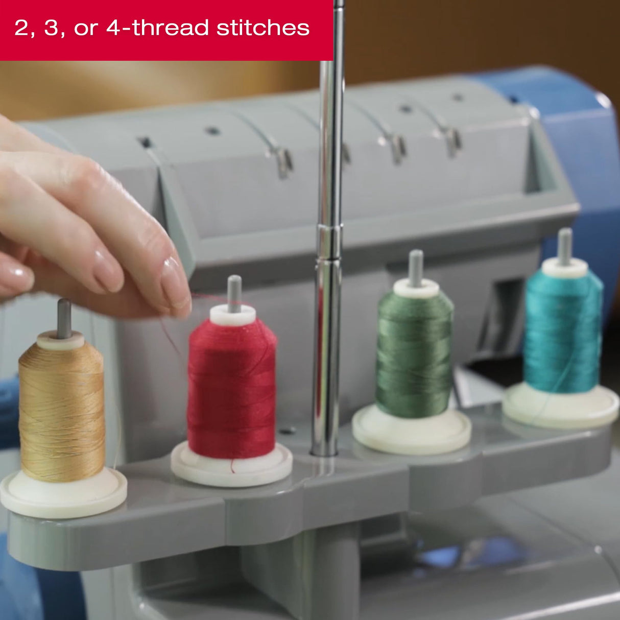 SINGER X5004-HD Metal Frame Serger & Overlock Machine | 2-3-4 Stitch Capability, 8 Built-In Stitches, 1300 Stitches per minute, Adjustable Differential Feed & 2 LED Lights (Grey/Blue) SINGER