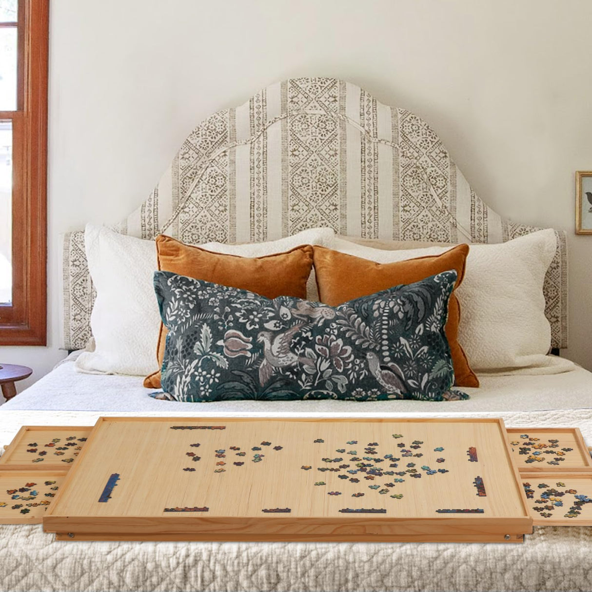 2000 Piece Portable Puzzle Table with Folding Legs, 41.3"X27.5" Wooden Jigsaw Puzzle Board with 4 Drawers & Cover, Family Multifunctional Folding Table for Adults and Kids TEAKMAMA