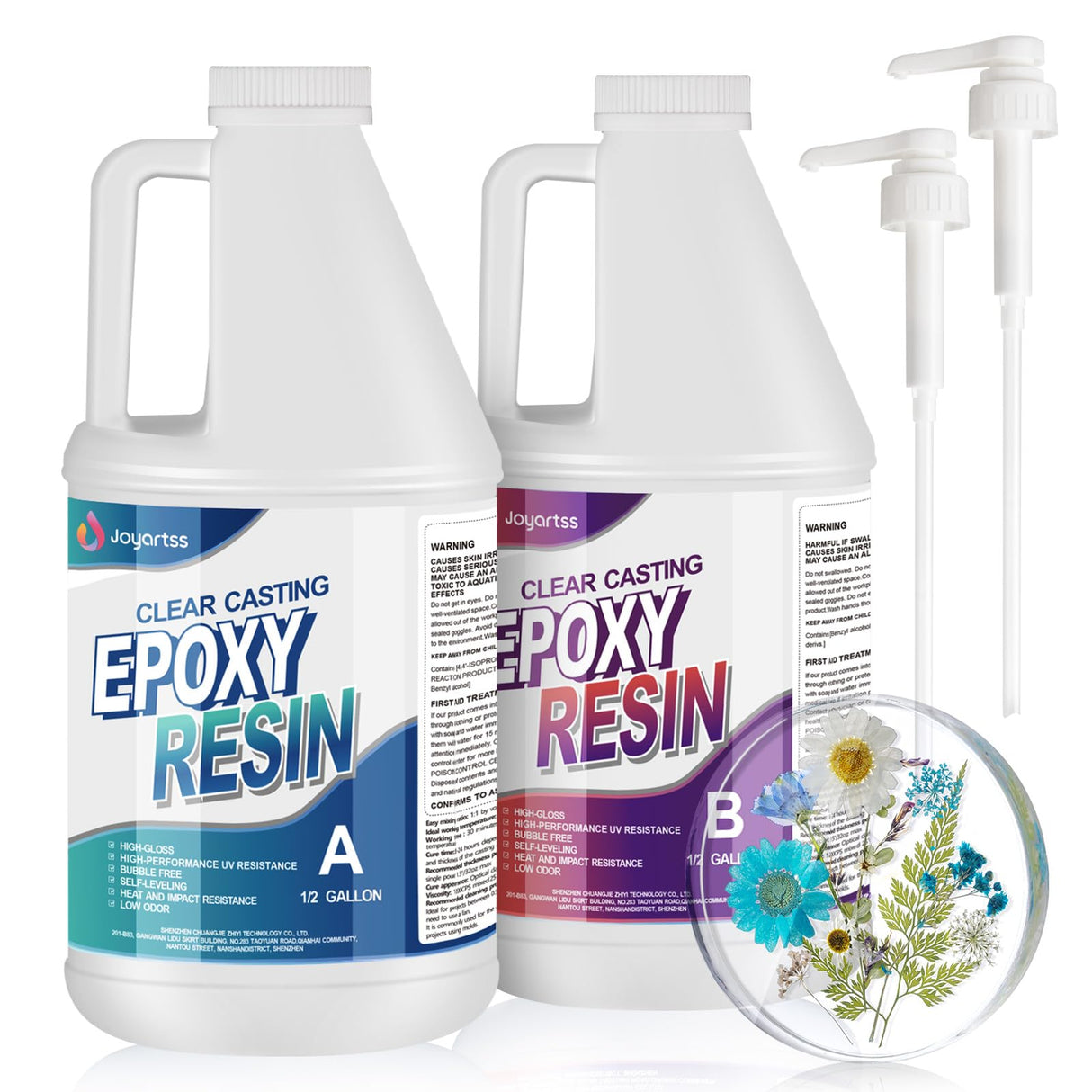 Joyartss Epoxy Resin 1 Gallon with Pumps, Crystal Clear Epoxy Resin Kit, No Yellowing No Bubble Self Leveling Epoxy Resin for Casting, Art Craft, Molds, Flower Preservation, Easy to Mix 1:1 Ratio Joyartss