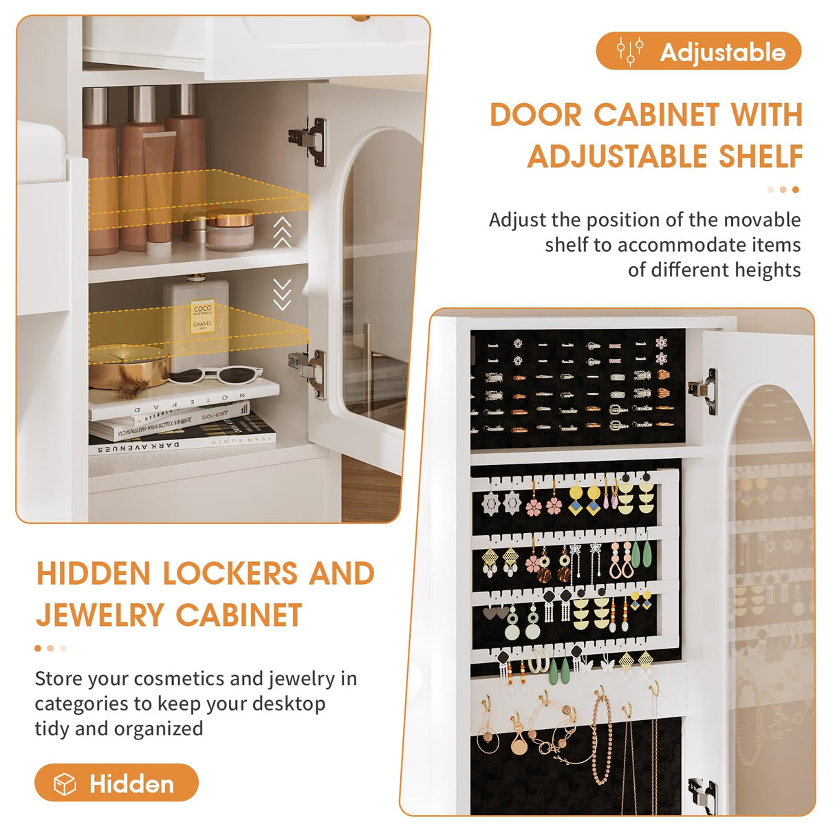 Mauqvit Vanity Desk with Mirror and Light,Vanity Desk with 2 Large Drawers, 2 Large Storage,Charging Station and 10 Lights 3 Lighting Modes Adjustable Brightness Dresser, White Maupvit