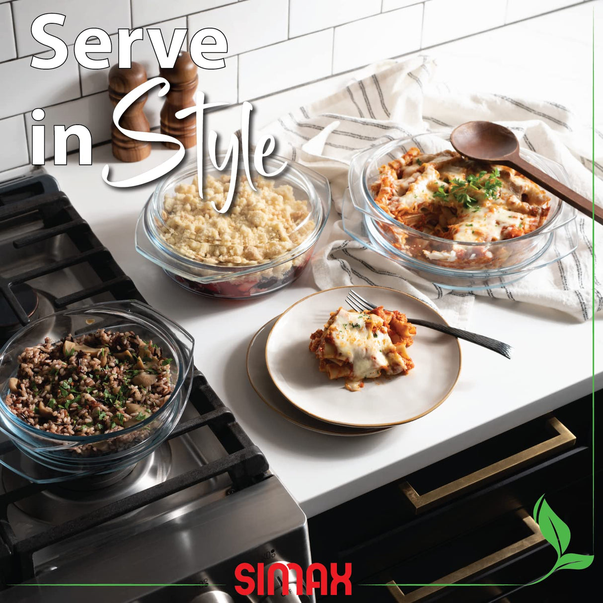 Simax Casserole Dish Set with Lid, Round Glass Cookware, Borosilicate Glass, Made In Europe 1 Qt, 1.5 Qt and 2 Qt Baking Dishes, Set of 3 SIMAX