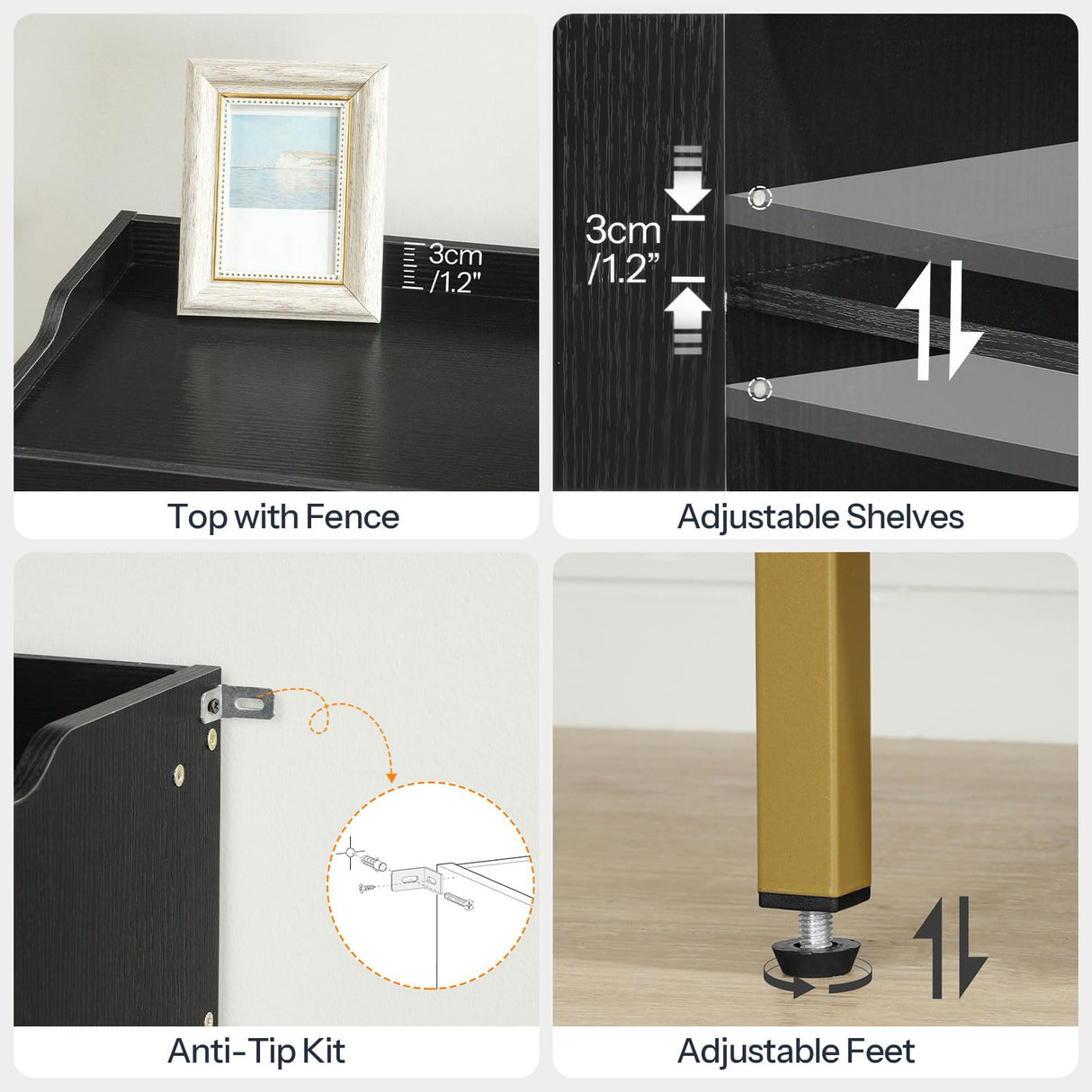 HOOBRO Shoe Cabinet, 5-Tier Shoe Storage Organizer with Doors, Wooden Shoe Cabinet Storage for Entryway, Freestanding Shoe Rack Cabinet with 3 Adjustable Shelves for Hallway, Gold and Black DB41SC01 HOOBRO