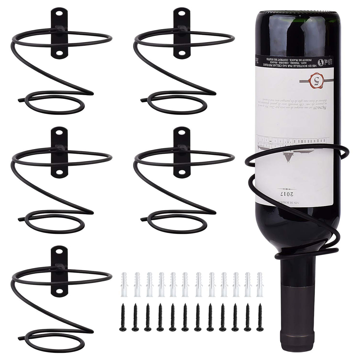 Mocoum 6 Pack Wall Mounted Wine Racks - Red Wine Bottle Display Holder with Screws, Metal Hanging Wine Rack Organizer for Beverages/Liquor Bottles Storage (6 Pack, Downwards-Style 2) Mocoum