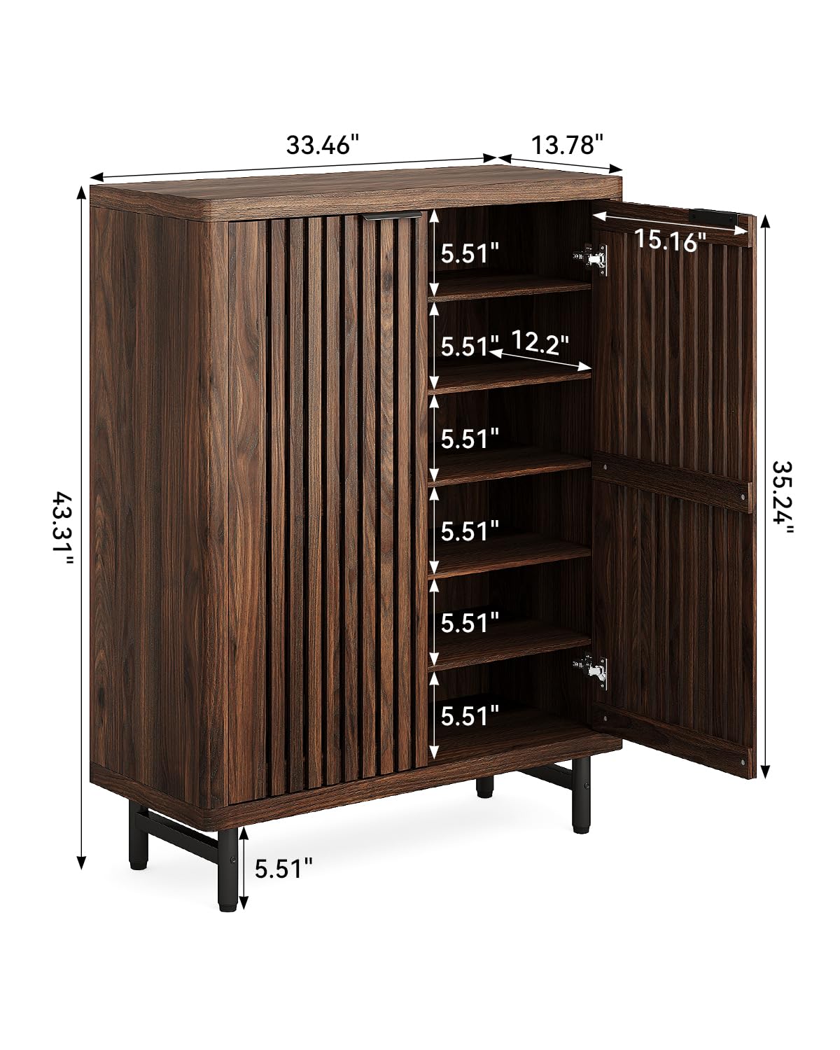 LITTLE TREE 6-Tier Shoe Cabinet with Doors for Up to 24 Pairs, Large Wooden Shoe Storage Cabinet with Adjustable Shelves, Retro Freestanding Shoe Organizer Cabinet for Entryway, Hallway, Dark Walnut LITTLE TREE