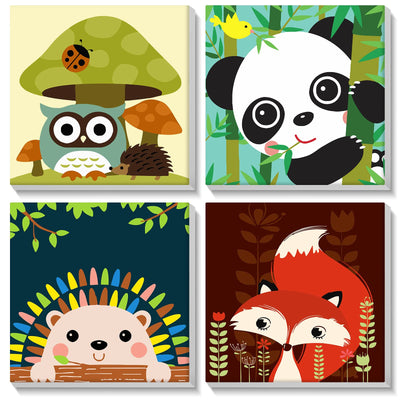 Bowetile 4 Pack Framed Paint by Numbers for Kids Beginners, Easy Cartoon Paint by Numbers for Kids Ages 8-12 on Canvas, DIY Oil Acrylic Number Painting Art Crafts for Home Wall Decor, 8x8in