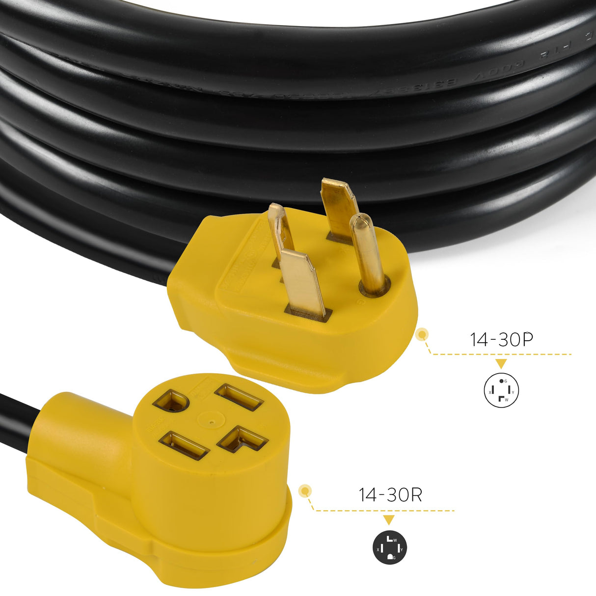 25 Feet 30 Amp 4 Prong 10 Gauge NEMA 14-30P to 14-30R 125V/250V Dryer/EV Extension Cord,Suit for Level 2 EV Charging Such as Tesla Model S7