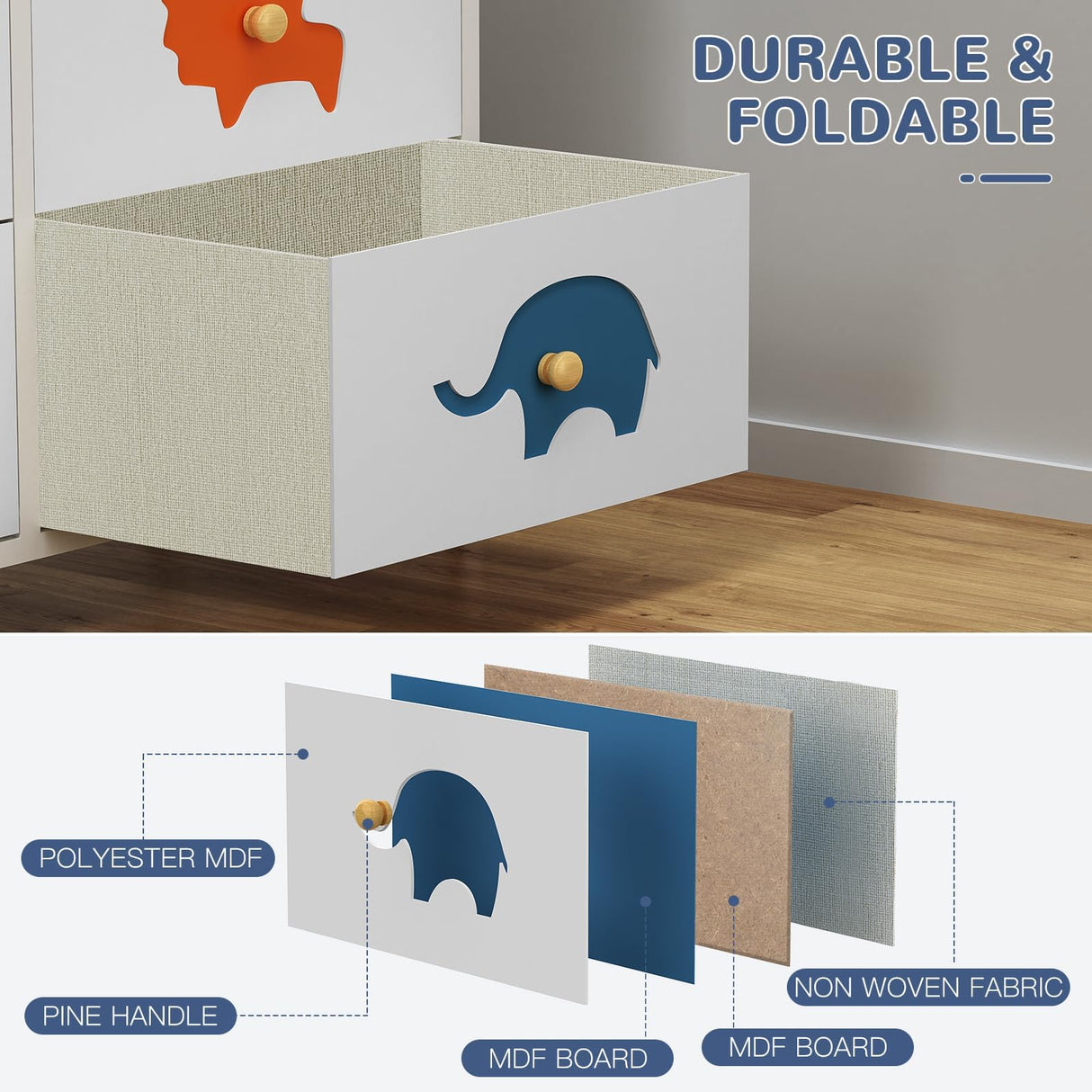 FRAPOW Kids Dresser for Bedroom, Baby Dresser with 6 Fabric Drawers Tall Storage Organizer for Toddler Child with Wood Top Metal Frame for Living Room, Nursery, Closet, Apartment FRAPOW