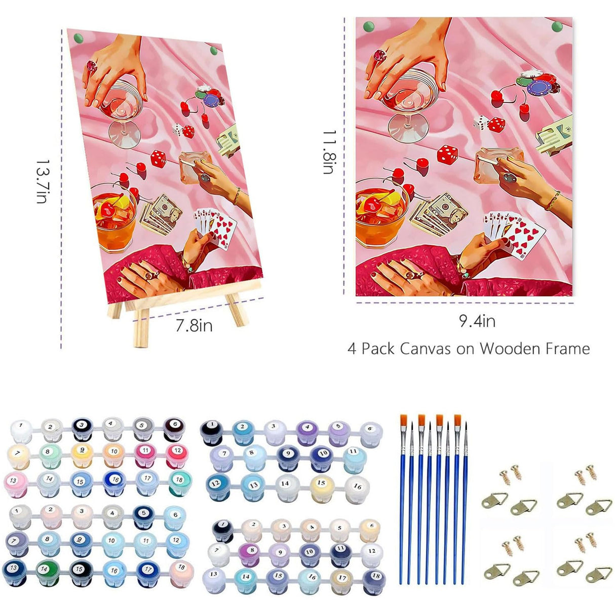 WUDWL Paint by Numbers Kit for Adults Framed Canvas, 3 Pack with Wooden Easel,Paint by Numbers for Kids Ages 8-12, Pink Tablecloth DIY Acrylic Landscape Oil Painting Arts Crafts, 9.45x11.8inch WUDWL