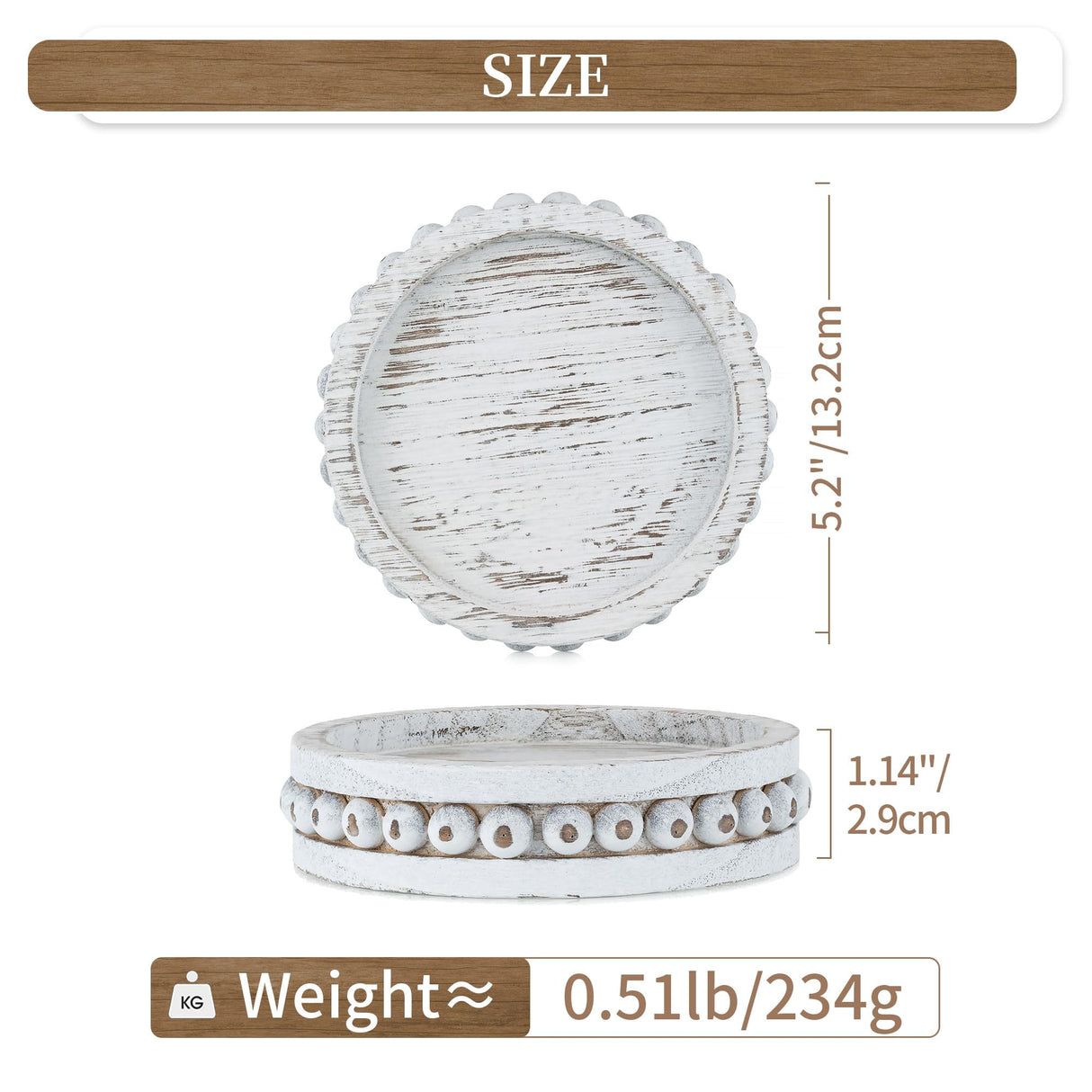 Hanobe Wood Plate Candle Holder: Small Candle Plate Set of 3 Decorative White Washed Beaded Candle Tray Round Candle Stick Holders Farmhouse Table Centerpiece for Fireplace Dining Room Home Decor Hanobe