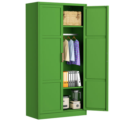 Bonusall Metal Wardrobe Cabinets with Single Rod and 2-Shelves, 70" Heavy-Duty Steel Clothing Storage Cabinets with 2 Doors, Green Armoire Wardrobe Closet for Bedroom, Laundry Room or Living Room