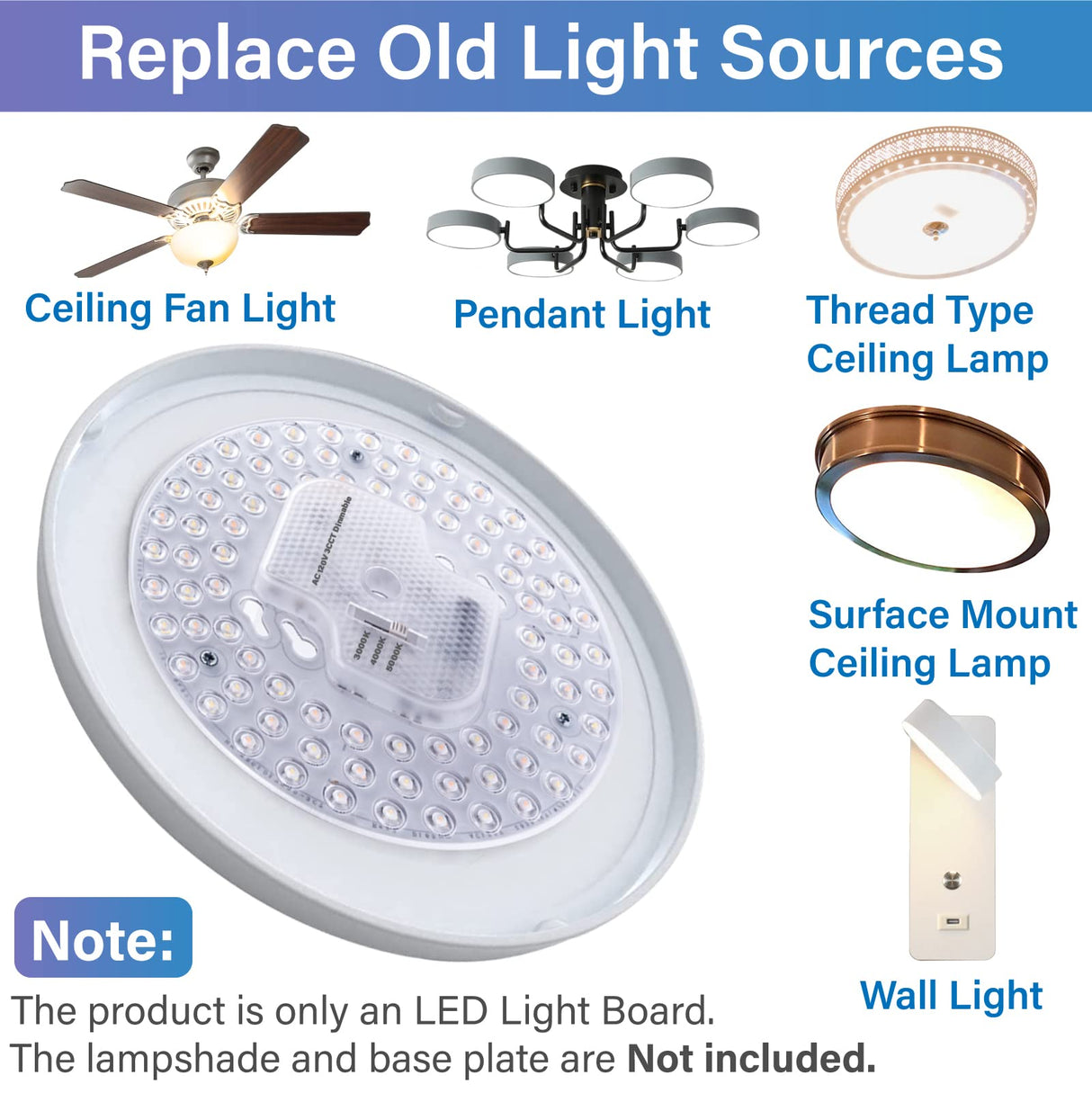 Lustaled 2Pack 36W LED Light Engine Retrofit Kit,6.69inch 3200LM 3CCT 3000K/4000K/5000K Dimmable Ceiling Fan Light Kits,AC 120-130V Ceiling Fan Light Replacement for Ceiling Flush Light Lustaled