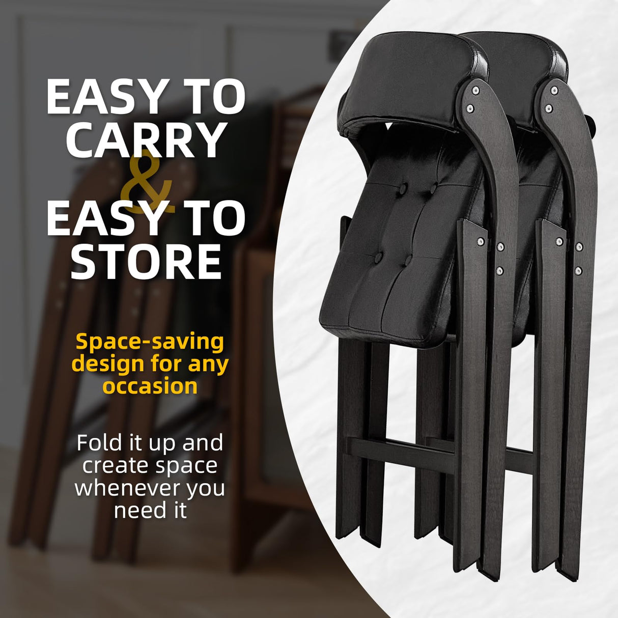 Asnefeli Wood Folding Chairs Set of 2, Stackable Wooden Foldable Chair with Padded Seats, Folding Extra Chair with Cushion for Guests Kitchen Office Wedding Party Picnic Chair (Walnut Green) Asnefeli