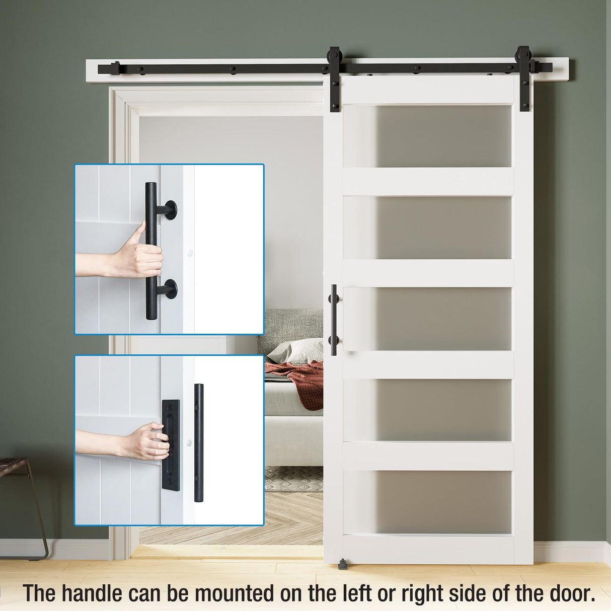 COSHOMER 36in x 84in 5-Panel Sliding Glass Barn Door with 6.6ft Hardware Kit Included, Easy Assembly with Pre-Drilled Holes, Waterproof, Frosted Glass for Bathroom-Fit Max Opening 34in x 82in, White COSHOMER