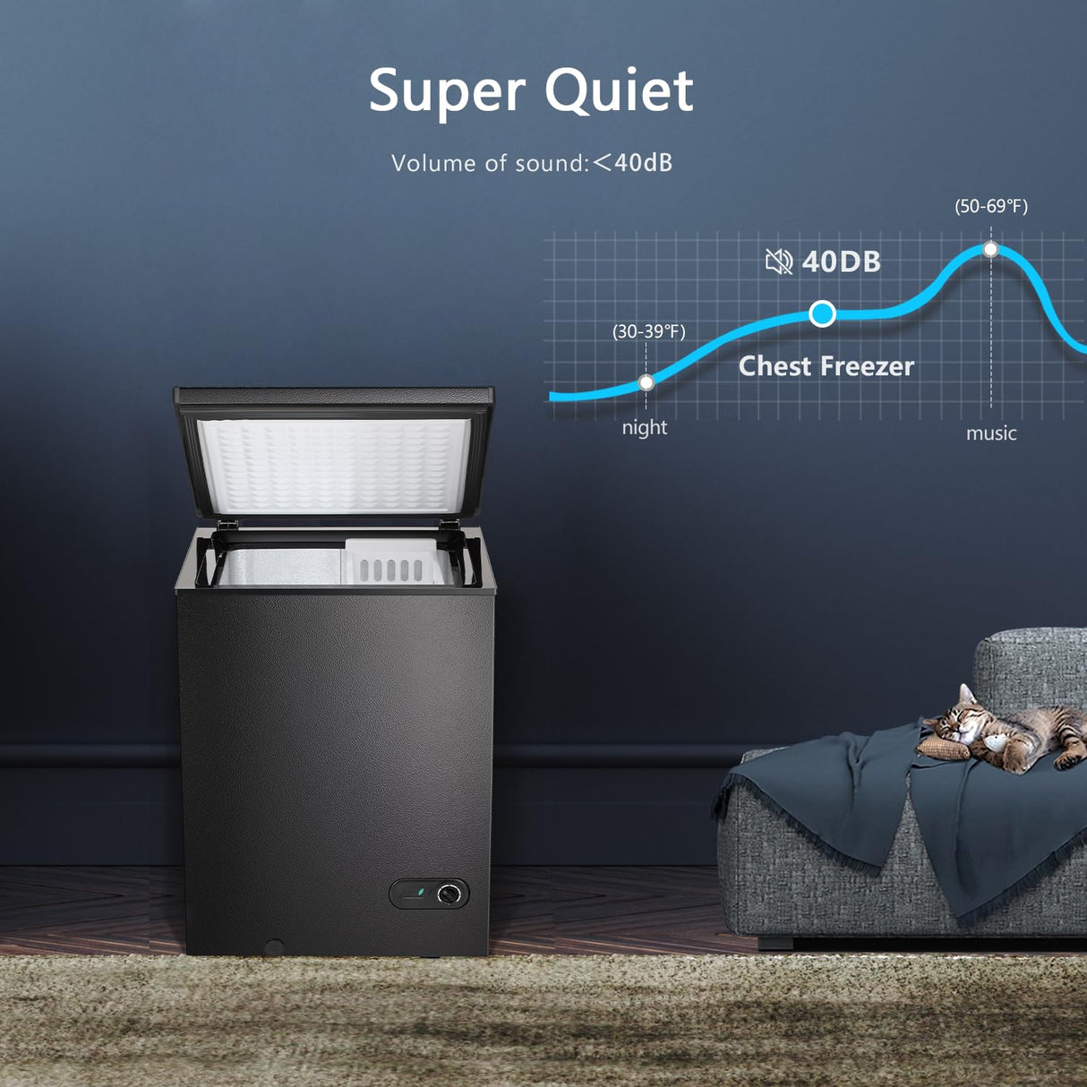 R.W.FLAME Chest Freezer 3.5 Cubic Feet with 2 Removable Baskets and Defrost Water Drain, Deep Freezer, Adjustable Temperature, Energy Saving, Top Open Door Compact Freezer (3.5 Cubic Feet, Black) R.W.FLAME