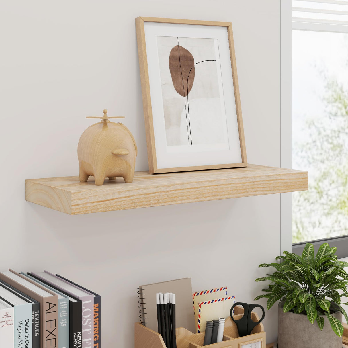 Natural Wood Floating Shelves, Wood Floating Shelves for Wall Set of 3, 17 Inch Natural Raw Wood Shelves for Living Room Bedroom Home Office - Natural fuqing