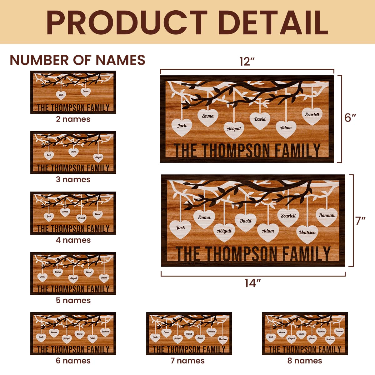 Personalized Family Tree Sign, Custom Name Wooden Family Tree Frame, Engraved Family Names Desk Plaque, Gifts for Anniversary Christmas Thanksgiving Housewarming SANDJEST