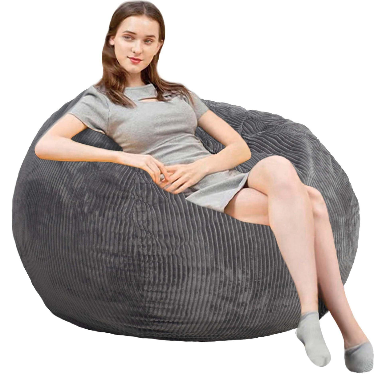 Bean Bag Chair 3Ft Luxurious Faux Rabbit Fur Memory Foam Bean Bag Chairs for Adults/Teens with Filling,Ultra Soft Faux Fur Fabric, Round Fluffy Sofa for Living Room Bedroom College Dorm (Grey) Kisoy
