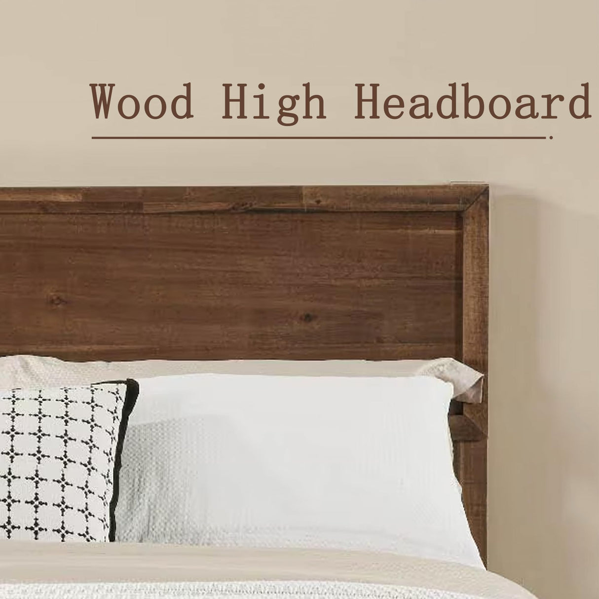 Krinana Wood Queen Size Bed Frame, Mid Century Modern Platform Bed with Headboard, Wooden Slat Support, No Box Spring Needed, Easy Assembly (Brown, Queen) Krinana