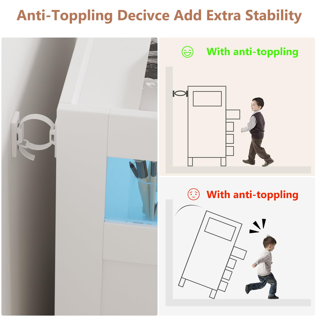 Alohappy 4 Drawers Dresser for Bedroom, Wood Chest of Drawers with Shelves Storage Cabinet, Modern Dresser with LED Lights and Charging Station for Living Room, Closet, Hallway, White Alohappy